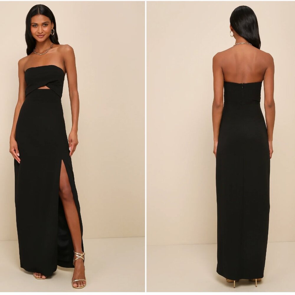 Lulu's Black Strapless Cutout Slit Maxi Dress